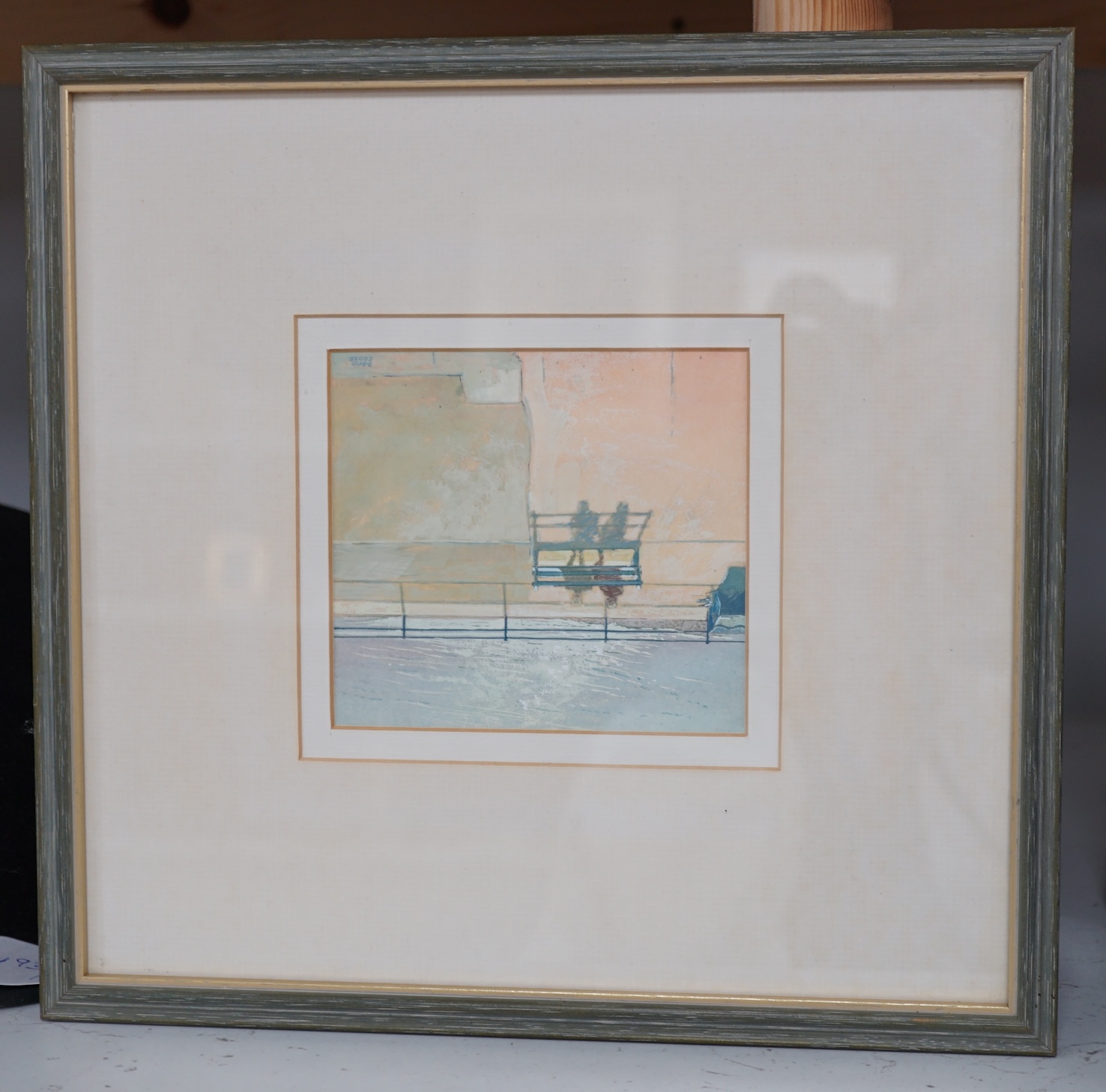 David Cooke, contemporary gouache, 'Upon Reflection', signed, 'At The Mall Galleries' inscribed exhibition label verso, 11 x 12cm. Condition - good